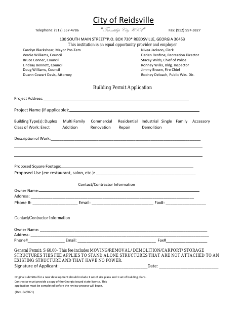 First page of the Building Permit Application