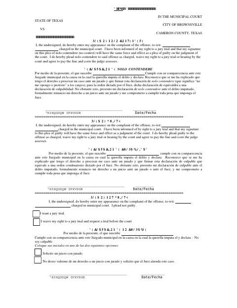 First page of the Plea Form