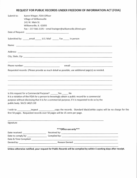 First page of the Request For Public Records Under Freedom Of Information Act
