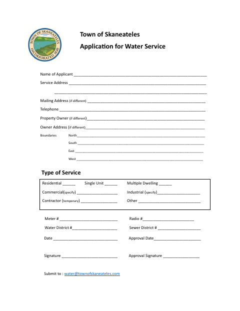 First page of the Application for Water Service