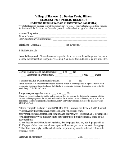 First page of the Request for Public Records
