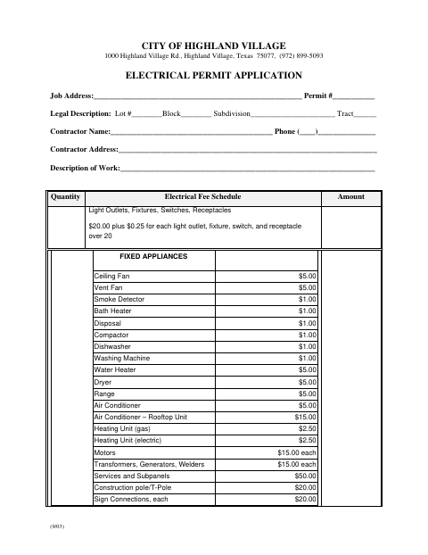 First page of the Electrical Permit Application
