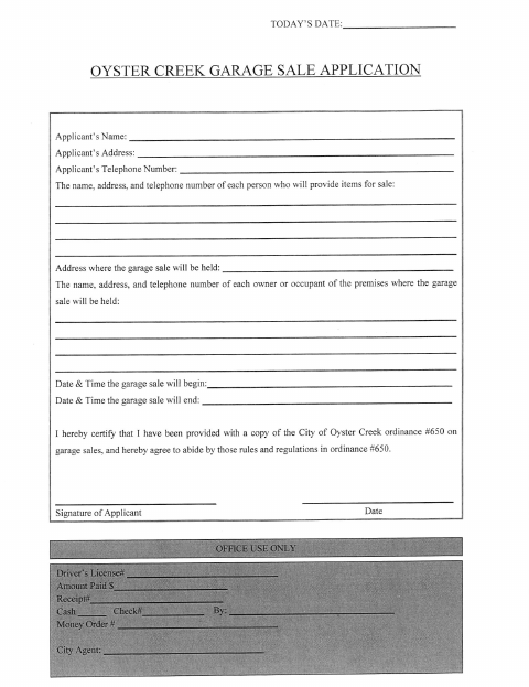 First page of the Garage Sale Application