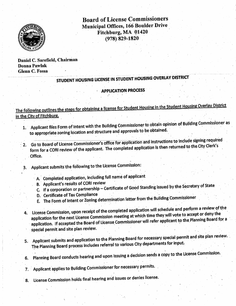 First page of the New Student Housing License Application