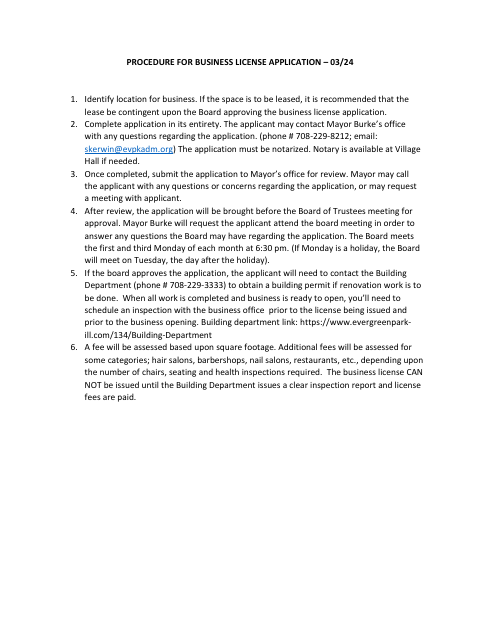 First page of the Business Regulation Certificate Application