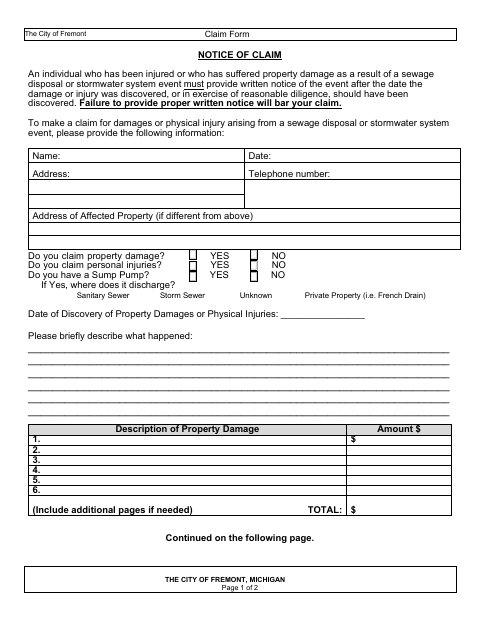 First page of the Notice of Claim