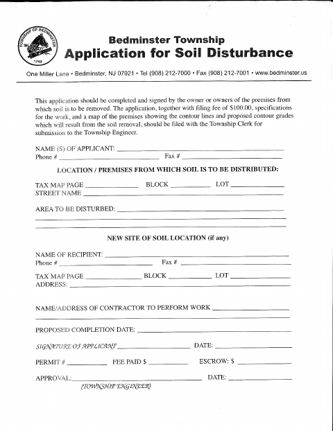 First page of the Soil Disturbance Permit Application