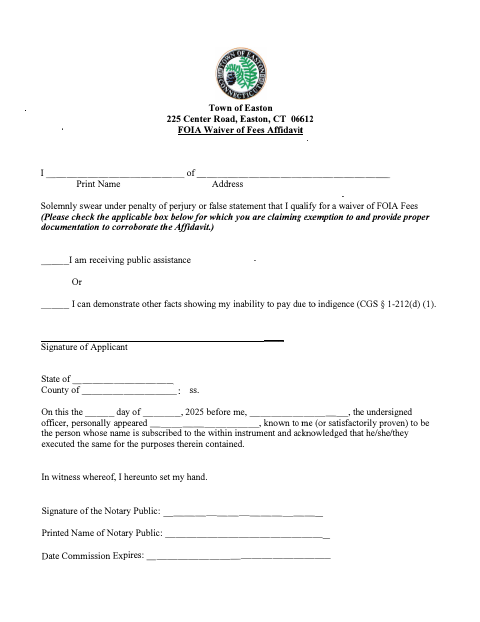First page of the FOIA Waiver of Fees Affidavit