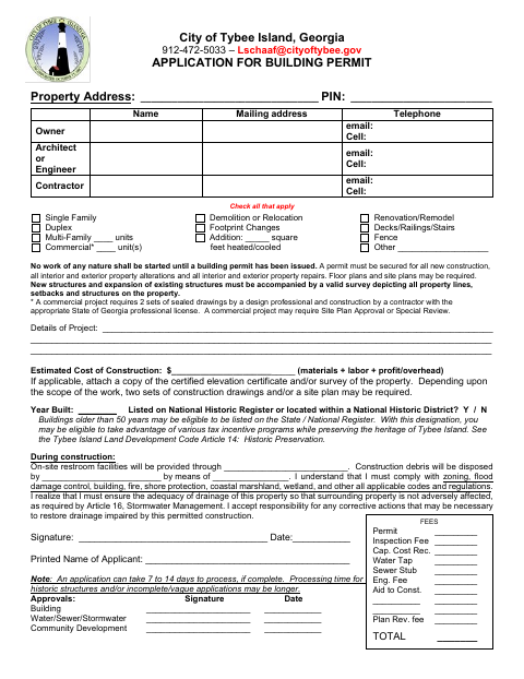 First page of the Application For Building Permit