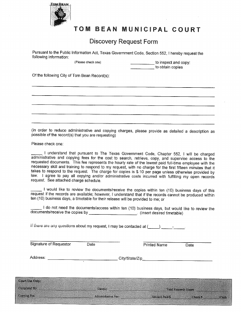 First page of the Discovery Request Form