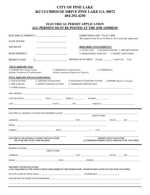 First page of the Electrical Permit Application