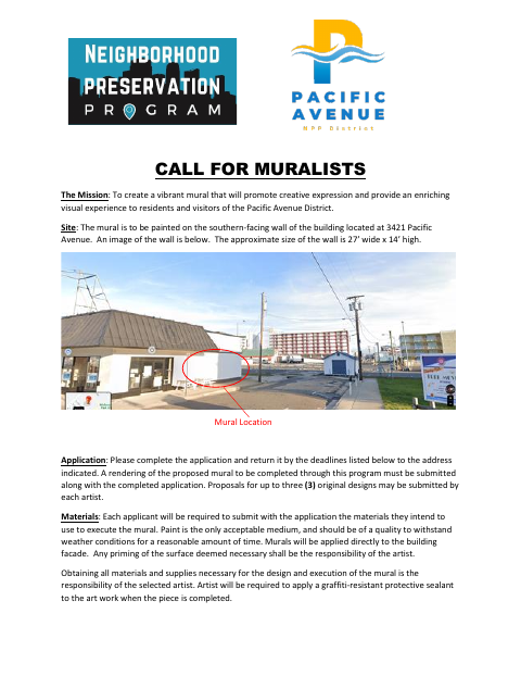 First page of the Mural Artist Submission Application