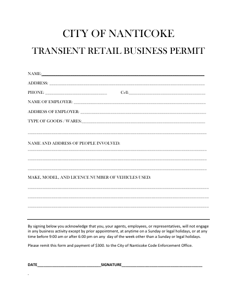 First page of the Transient Retail Business Permit