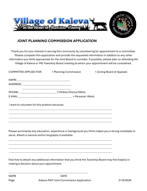 First page of the Joint Planning Commission Application