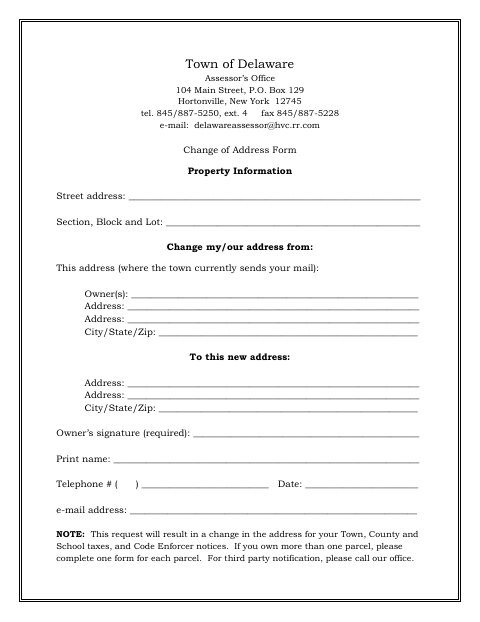 First page of the Change of Address Form