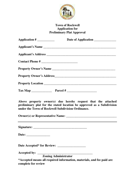 First page of the Application for Preliminary Plat Approval