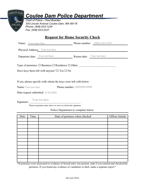First page of the Request for Home Security Check