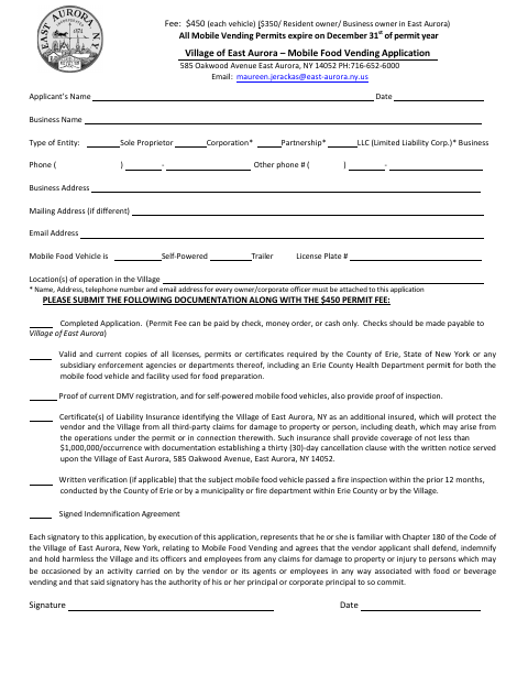 First page of the Mobile Food Vending Application