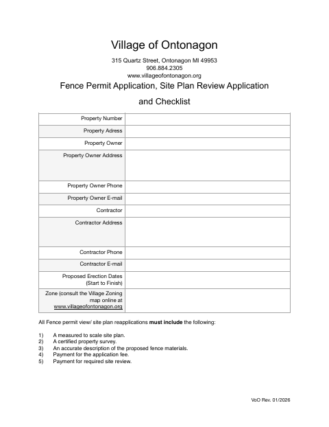 First page of the Fence Permit Application, Site Plan Review Application and Checklist