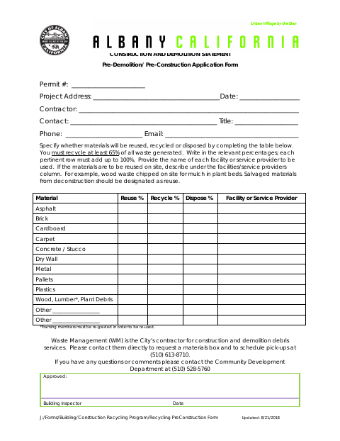 First page of the Construction And Demolition Statement