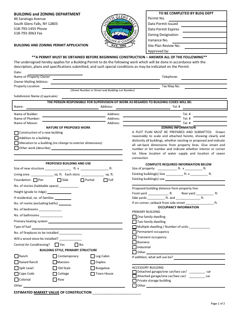 First page of the Building and Zoning Permit Application