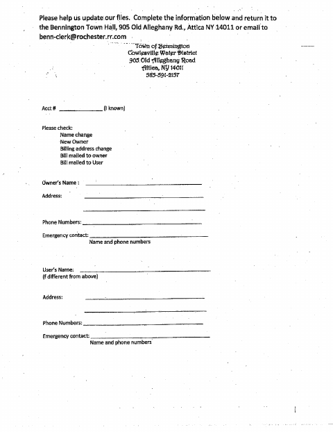 First page of the Water District Owner/User Information Change Form