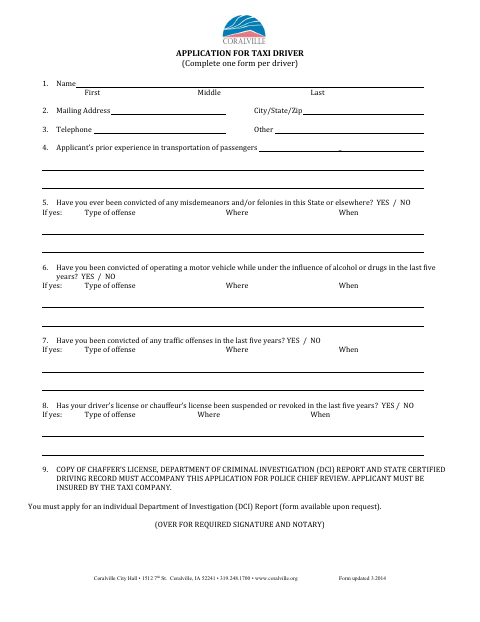 First page of the Application for Taxi Driver