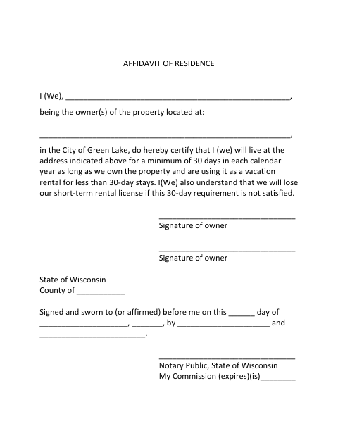 First page of the Affidavit of Residence