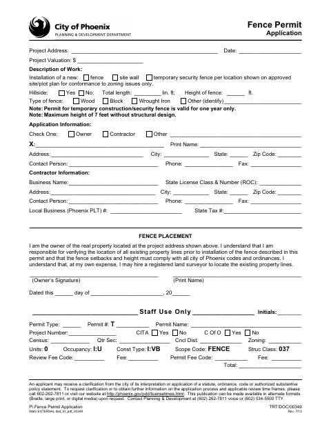 First page of the Fence Permit Application