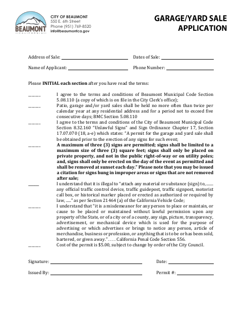 First page of the Yard Sale Application