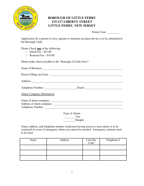 First page of the Alarm Permit Application (Businesses)