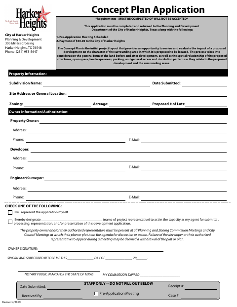 First page of the Concept Plan Application