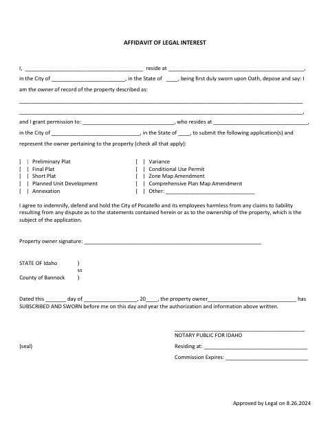First page of the Affidavit of Legal Interest