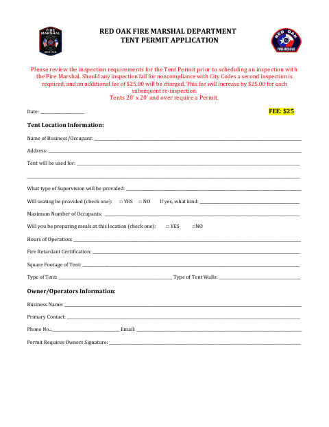 First page of the Tent Permit Application