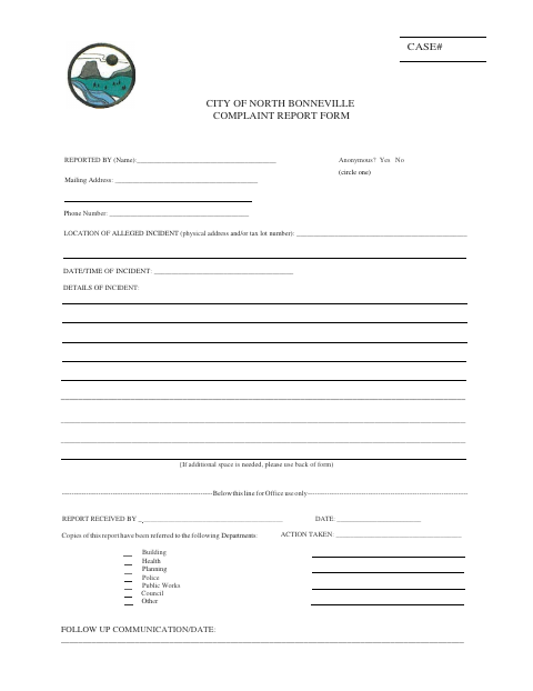 First page of the Complaint Report Form