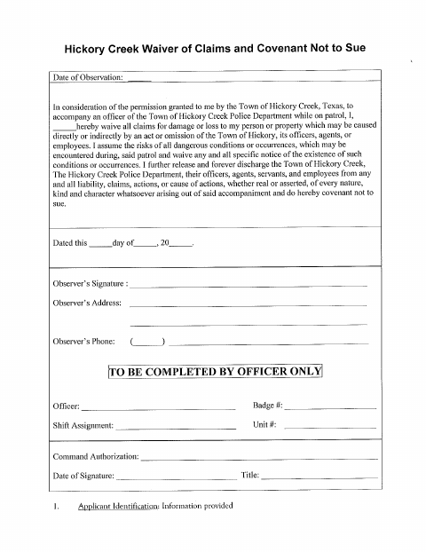 First page of the Civilian Rider Waiver