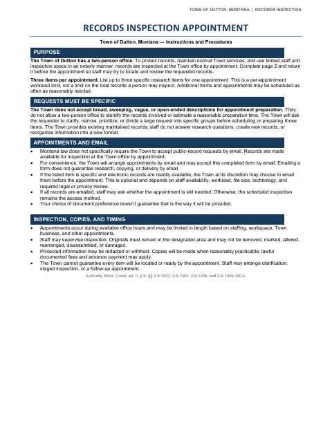 First page of the Records Inspection Appointment Request Form