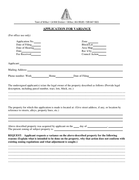 First page of the Application for Variance