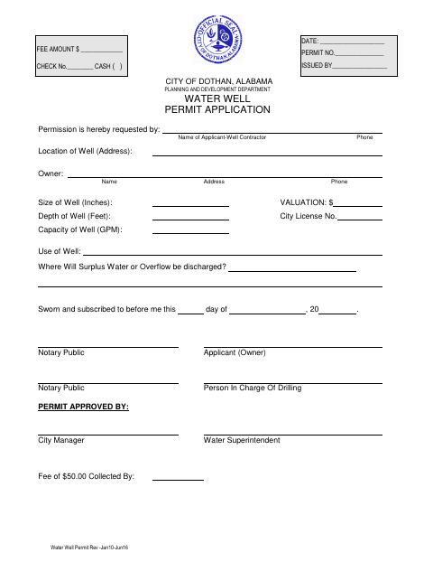 First page of the Water Well Permit Application