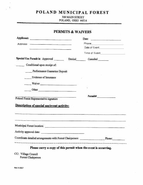 First page of the Forest Permit and Waiver