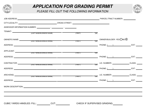 First page of the Application for Grading Permit