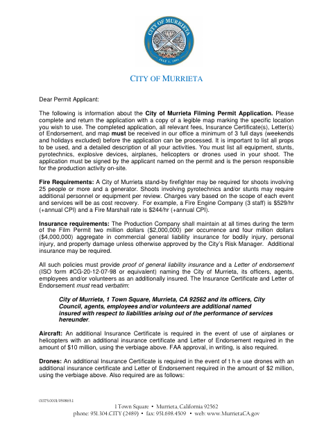 First page of the Commercial Filming Application