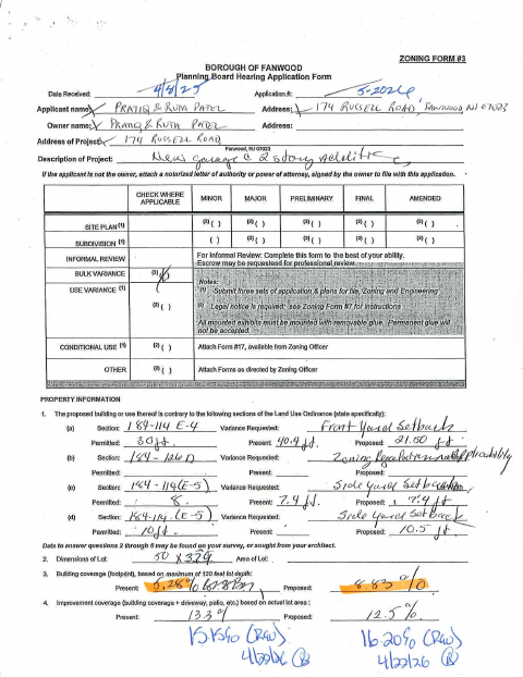 First page of the Zoning Hearing Application