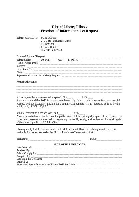 First page of the Freedom of Information Act Request