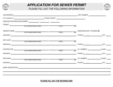 First page of the Application for Sewer Permit