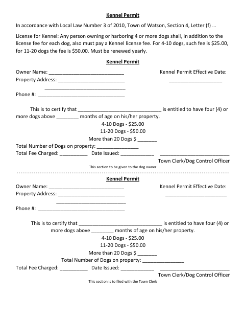 First page of the Kennel Permit