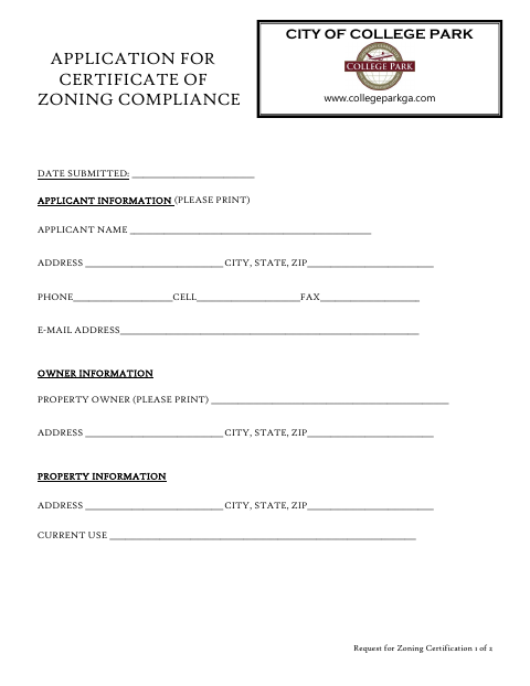 First page of the Zoning Certificate Application