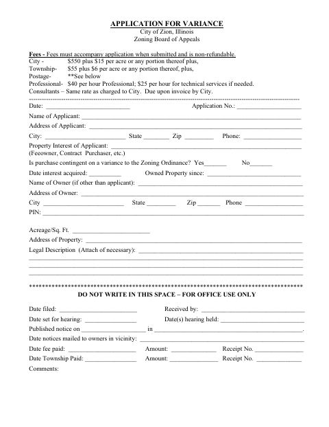 First page of the Application for Variance