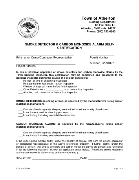 First page of the Smoke Detector & Carbon Monoxide Alarm Self-Certification