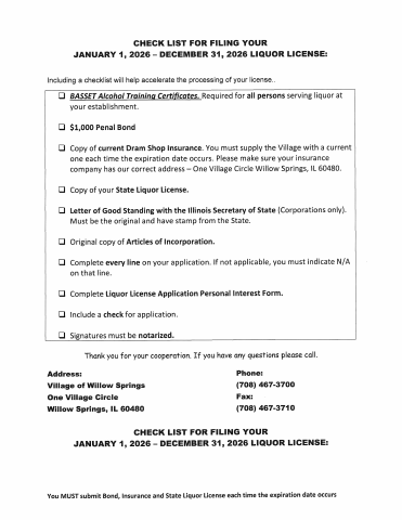 First page of the Liquor License Application